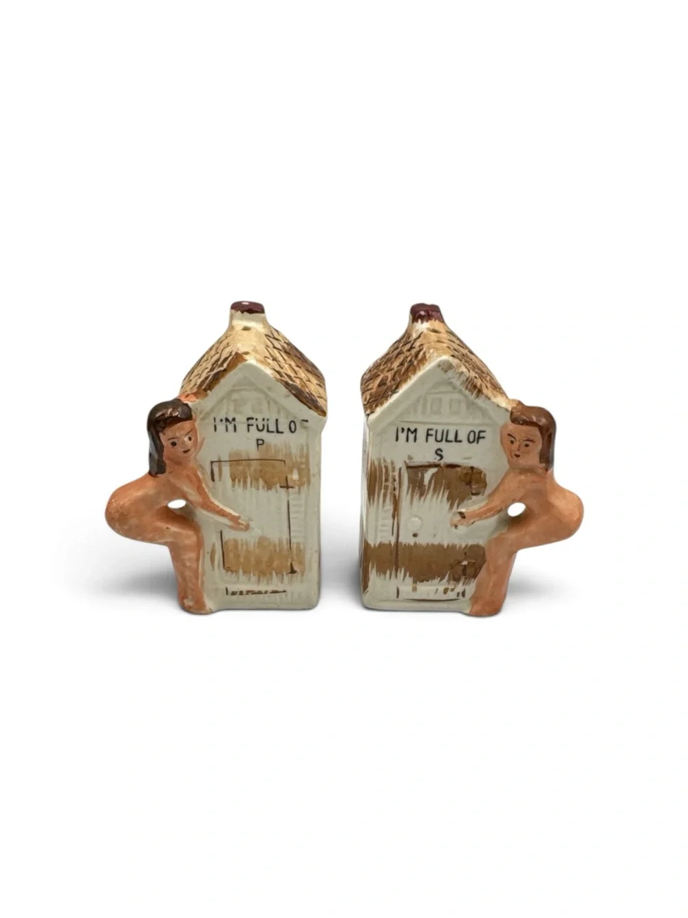 Vintage 1950s Japan Ceramic Nudie Outhouse Salt Pepper Shakers Adult Novelty